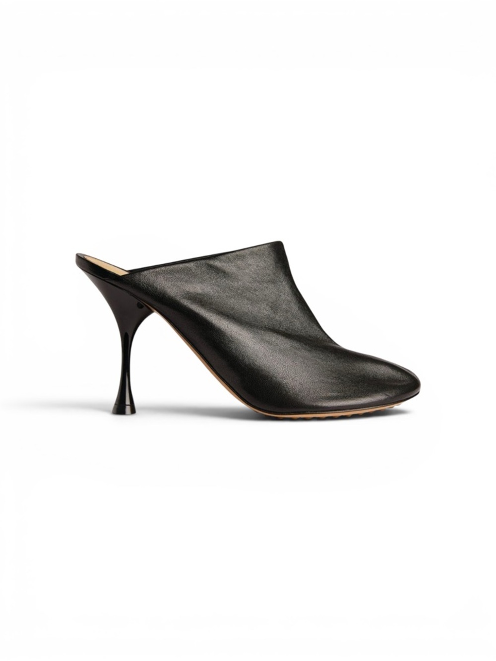 Authentic Bottega Veneta Black Nappa Leather Sculpted Dot Heel Mule